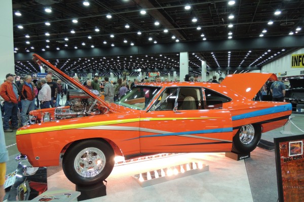 pro street plymouth roadrunner drag car at a show