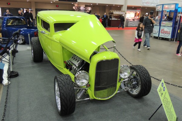 custom yellow ford tudor hot rod coupe with hemi v8