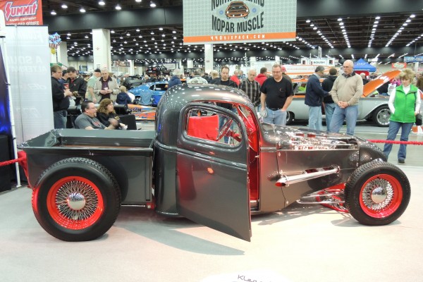 custom hot rod truck at indoor car show