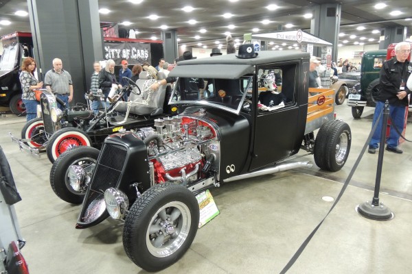vintage stakebed hot rod pickup truck with flathead ford v8