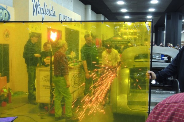 Hot rod being cut during a car show demonstration