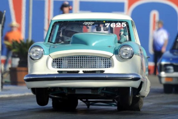 nash metropolitan dragster doing a wheelstand