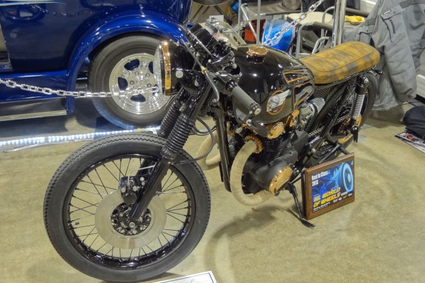 custom honda 450 cafe bike at car show