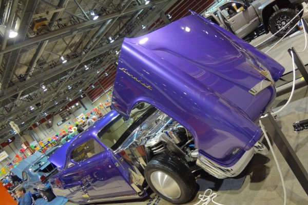 vintage custom hot rod drag car with tilt front clip