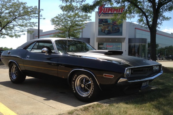 Side view of a 1971 Dodge Challenger at summit racing