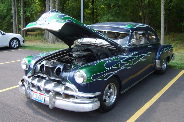 postwar green pontiac hot rod coupe