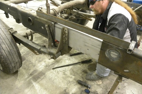 custom frame modification on a hot rod truck
