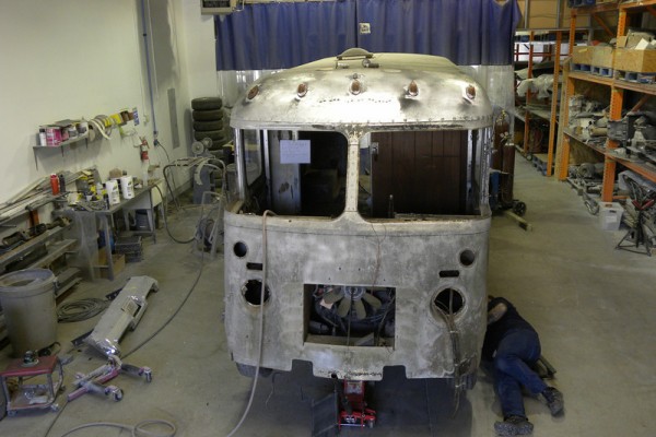 1949 chevy curbmaster step van in restoration shop