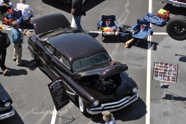 aerial view of classic mercury hot rod coupe