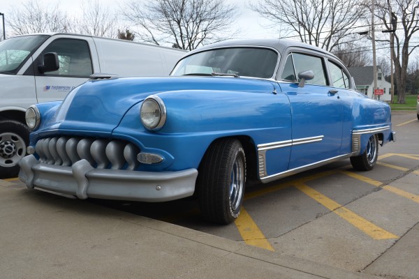 custom 1950s era street rod, front quarter