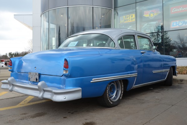 custom 1950s era street rod, bumper view