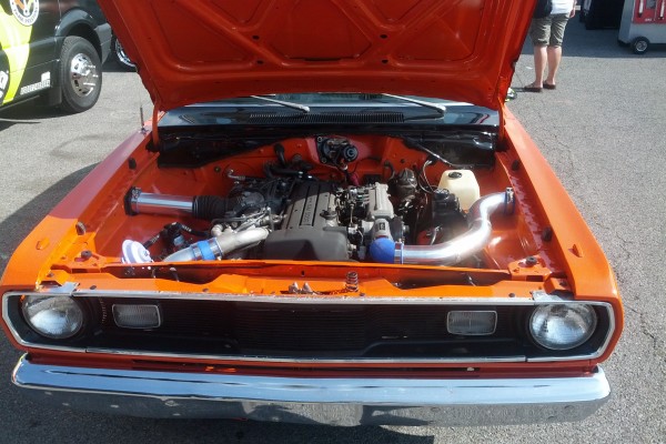 custom engine in a vintage mopar