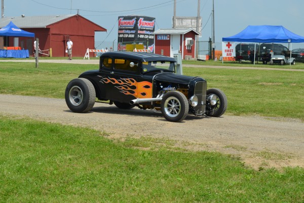 flamed ford five window hot rod