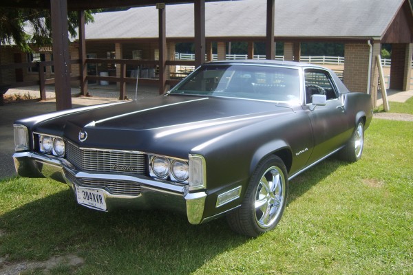 vintage cadillac deville coupe in flat black