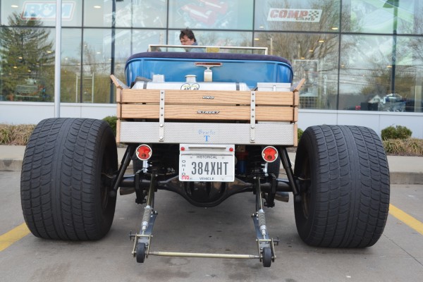rear end shot of a ford t bucket hot rod