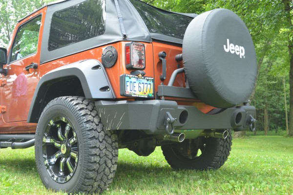 custom rear bumper and tire carrier on a jeep wrangler jk
