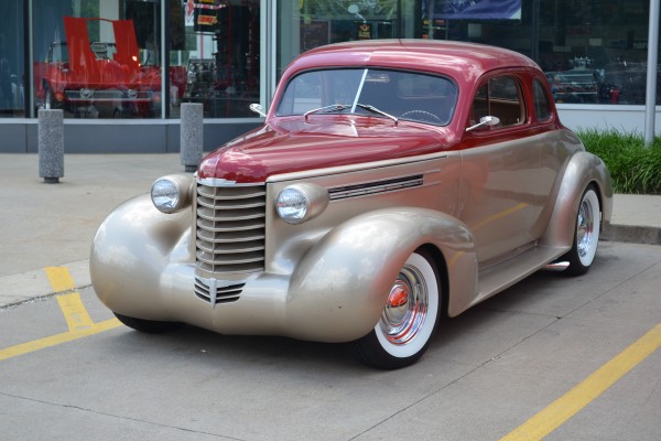 vintage 1937 oldsmobile hot rod, driver side