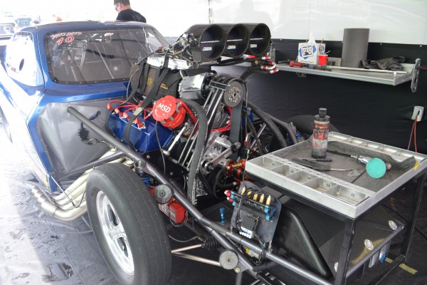engine in an nhra pro stock drag race car