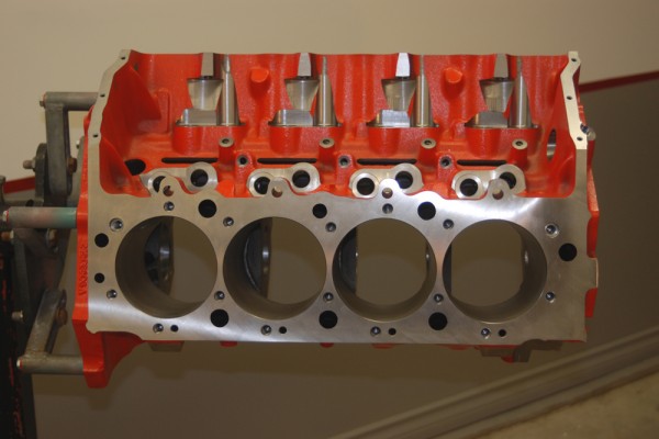 view down the bores of a big block chevy engine block