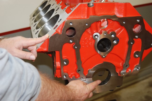front end of a bare big block chevy engine