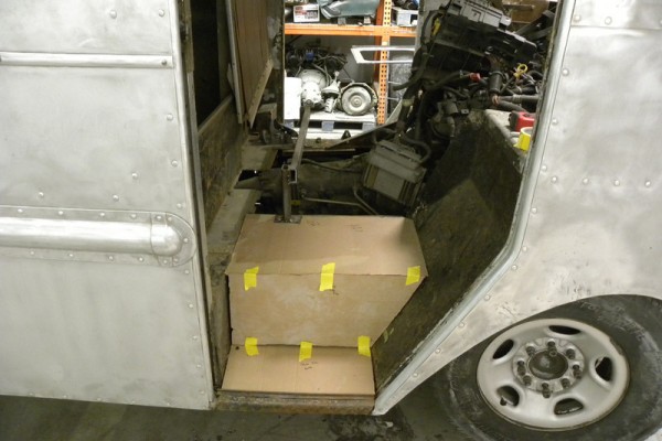 mockup of flor fabrication in a vintage chevy step Van