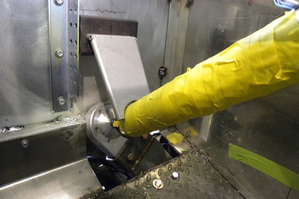 steering box installed in a 1949 chevy kurbmaster step van
