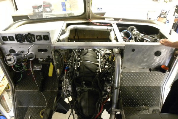 doghouse and dash view of a 1949 chevy kurbmaster step van hot rod project