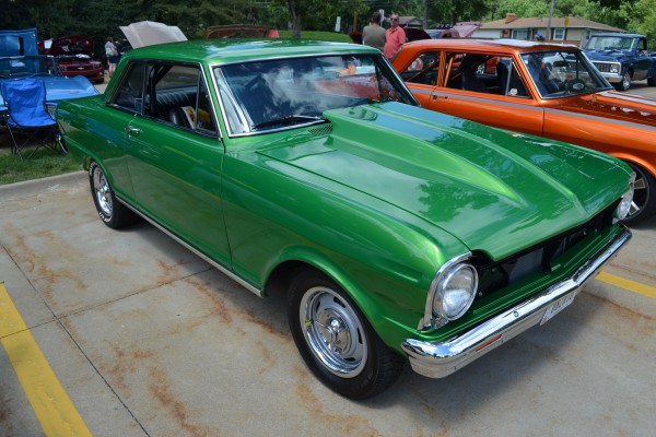green pro street chevy II Nova at Summit Racing car show, 2013