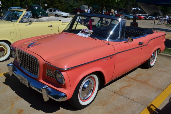 pink Studebaker Lark convertible coupe