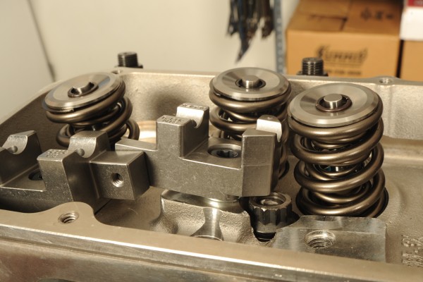 valve springs installed on a big block chevy engine cylinder head