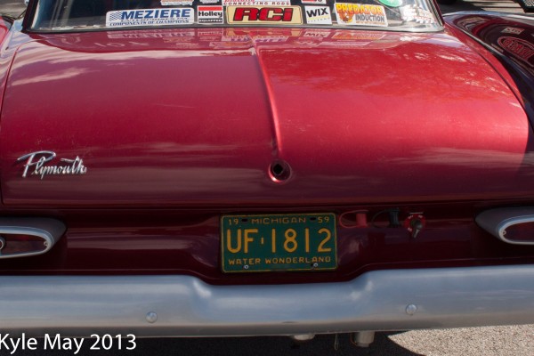 rear view of a 1959 Plymouth fury drag car