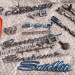 collection of vintage emblems at a swap meet thumbnail