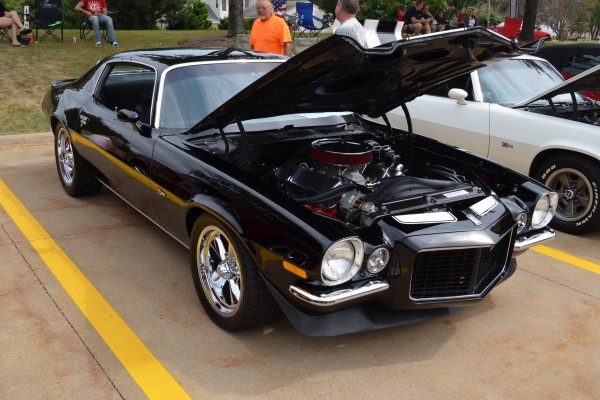 black split bumper chevy camaro rs with big block v8 engine