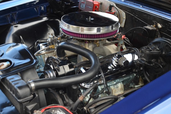 engine in a vintage muscle car