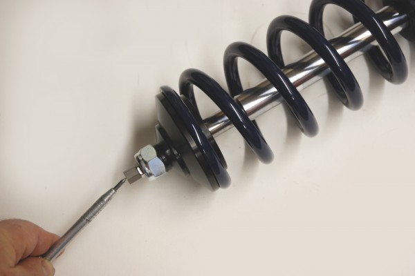pointing to a shock adjustment bolt
