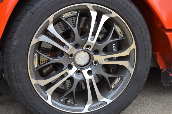 custom wheel on a 1969 triumph spitfire Mk. III GT6+