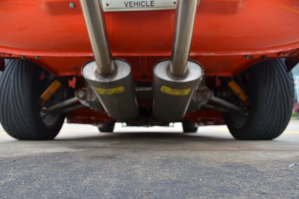 rear upswept custom exhaust on a 1969 triumph spitfire Mk. III GT6+