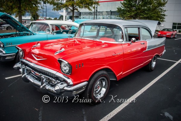 1955 chevy custom coupe with 1957 front bumper clip