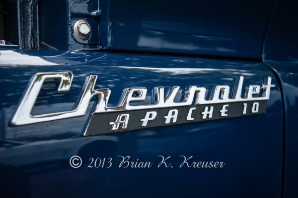 Close up of Chevrolet Apache 10 truck fender emblem