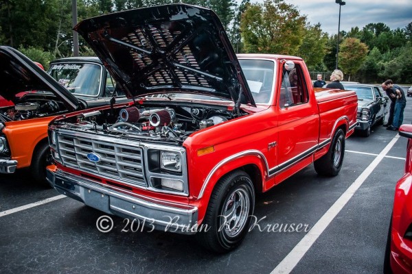 Custom Ford F series pickup truck with louvered hood