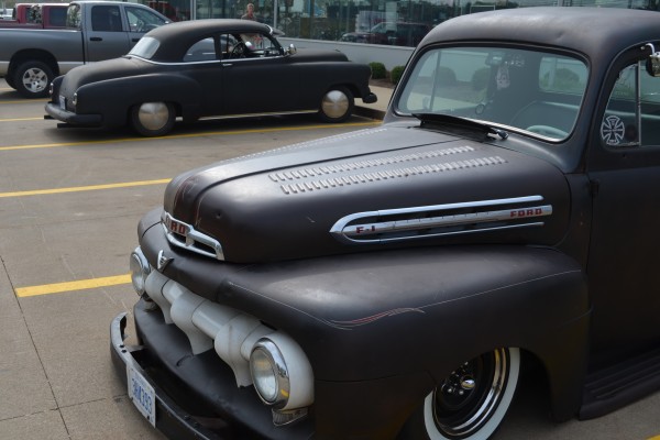 Lowered 1951 Ford Pickup Truck Hot Rod with louvered hood