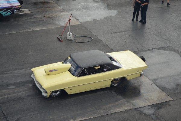 aerial view of a vintage mopar drag race car