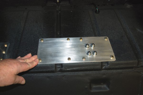 doubler plate for a classic car fuel system bulkhead in trunk