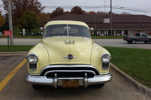 front bumper and grille view of a 1950 Oldsmobile 88 coupe