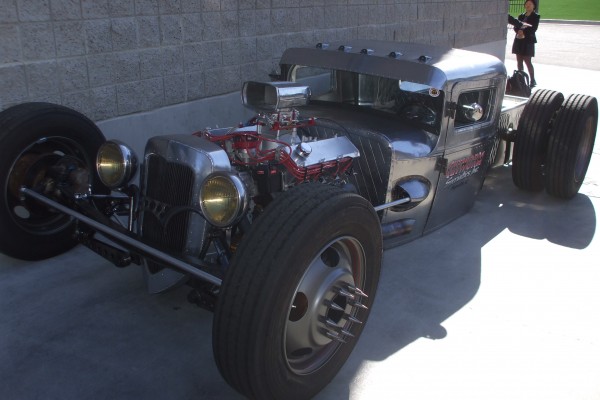 slammed rat rod displayed outside at SEMA 2013