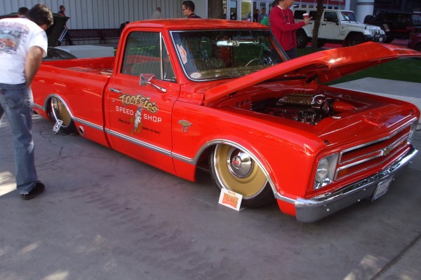 slammed chevy c10 pickup truck lowrider with custom wheels