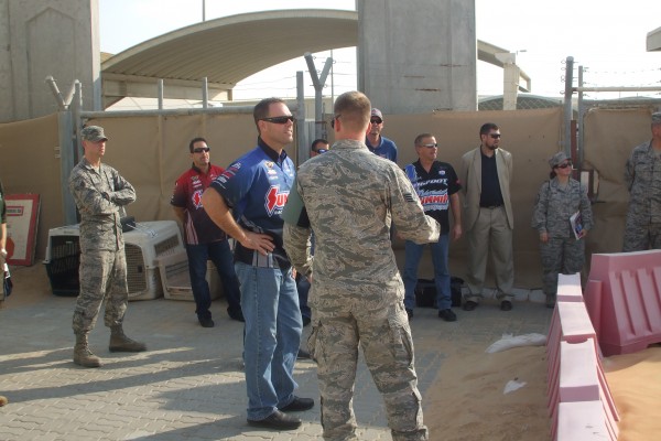 nhra drivers getting a military exhibition tour during overseas visit