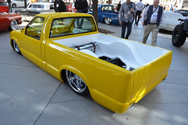 yellow chevy c-10 custom slammed sport truck