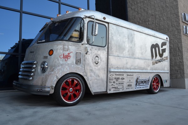 rutledge wood's 1949 Chevy step van displayed at SEMA 2013