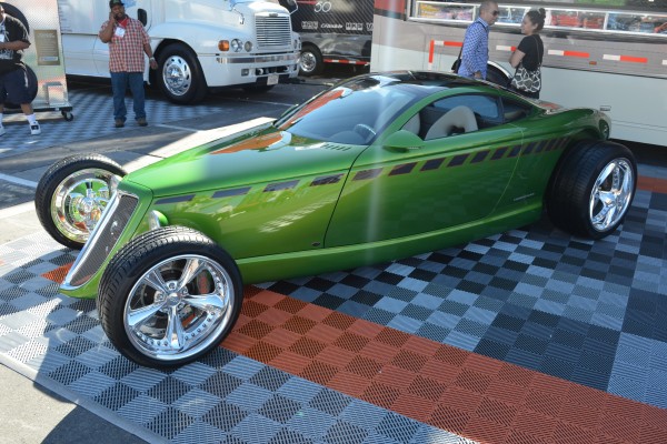 custom green hot rod coupe displayed at SEMA 2013